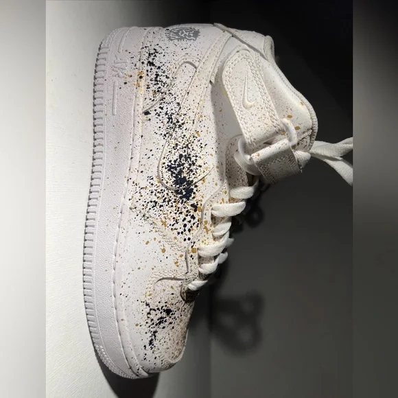 Nike Air Force 1 Mid Paint Splatter White Gold Black DH2933-111 5.5Y